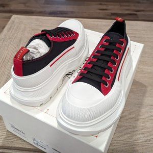 $790 Mens Alexander McQueen "Slick Tread" Canvas Sneakers White/Red 45 US 12